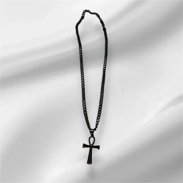 Black Stainless Steel Ankh Cross Necklace - Unisex - Image 2